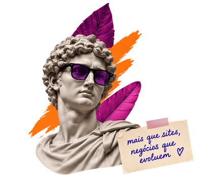 Estátua clássica de óculos escuros com o bilhete: mais que sites, negócios que evoluem