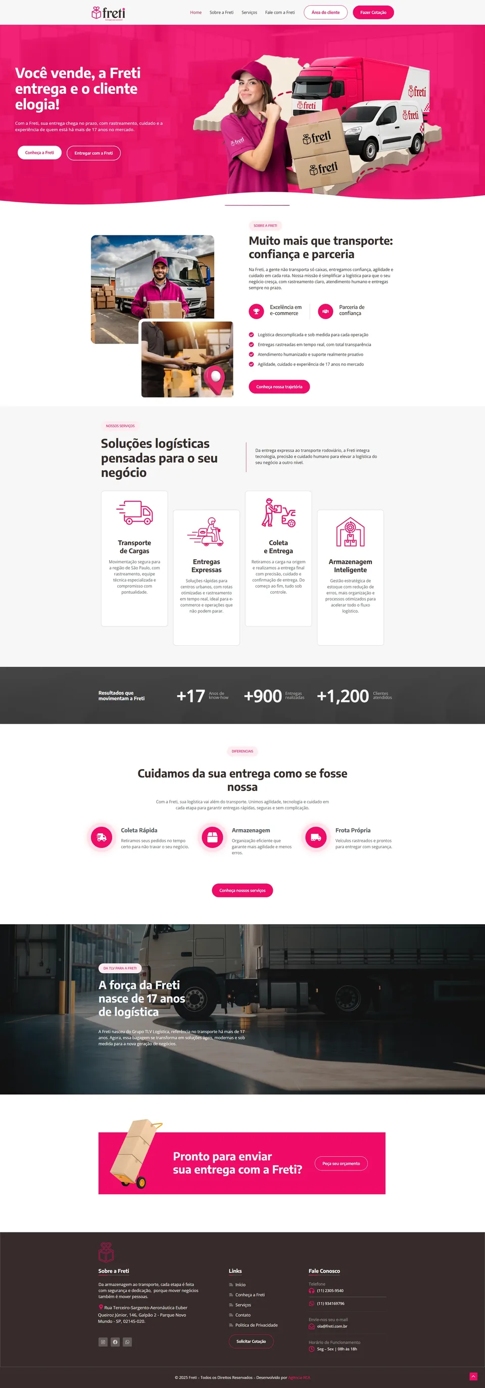 Página inteira do site da Freti