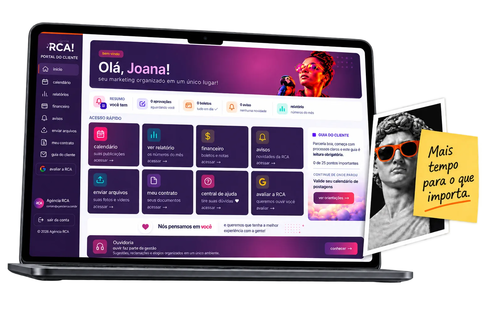 tela do Portal do Cliente RCA aberta em um notebook