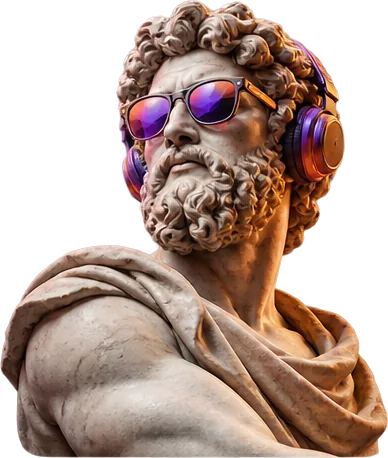Busto clássico de óculos escuros e fones de ouvido