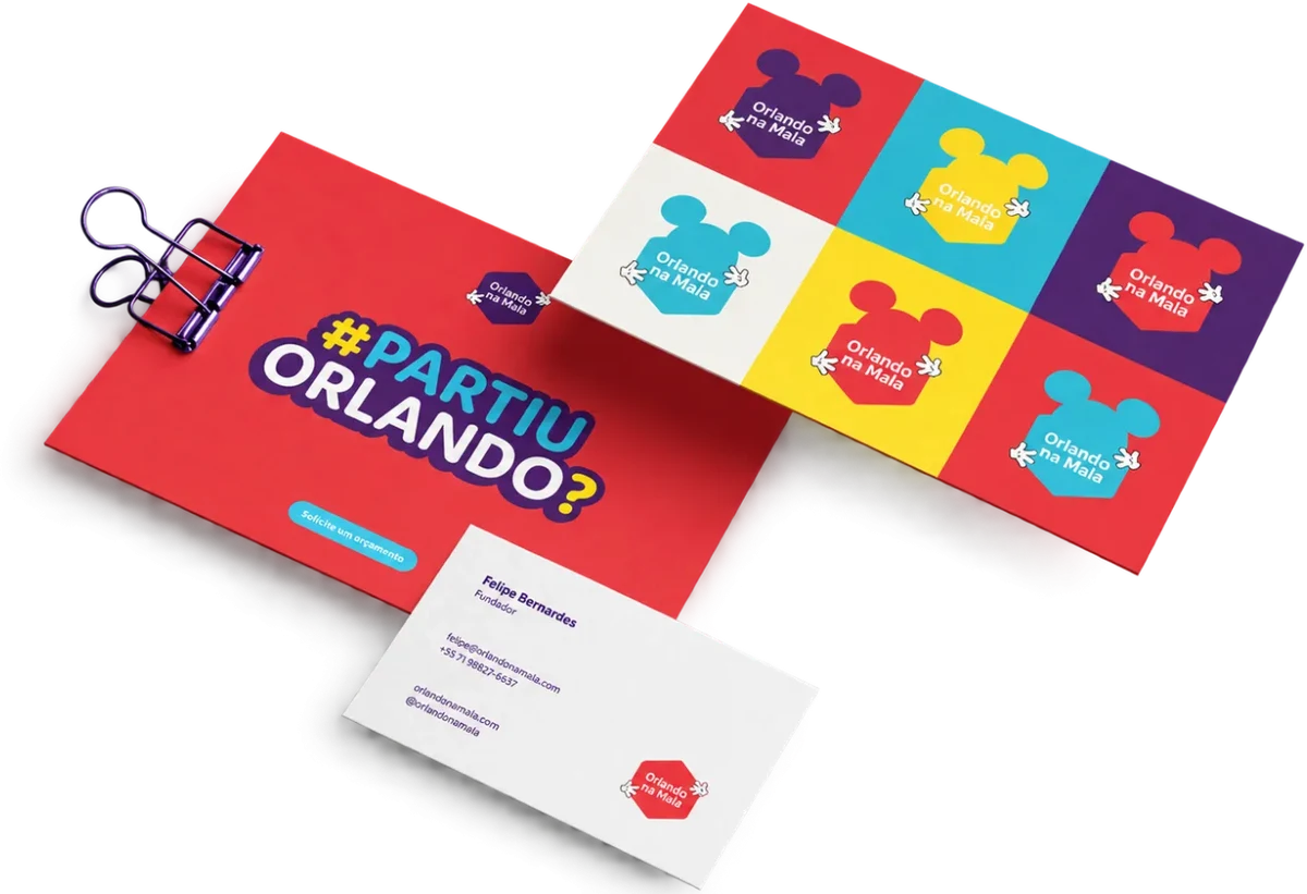 Peças de identidade visual da Orlando na Mala
