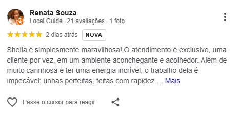 Avaliação 5 estrelas no Google Meu Negócio para pequenas empresas - Espaço da Fada
